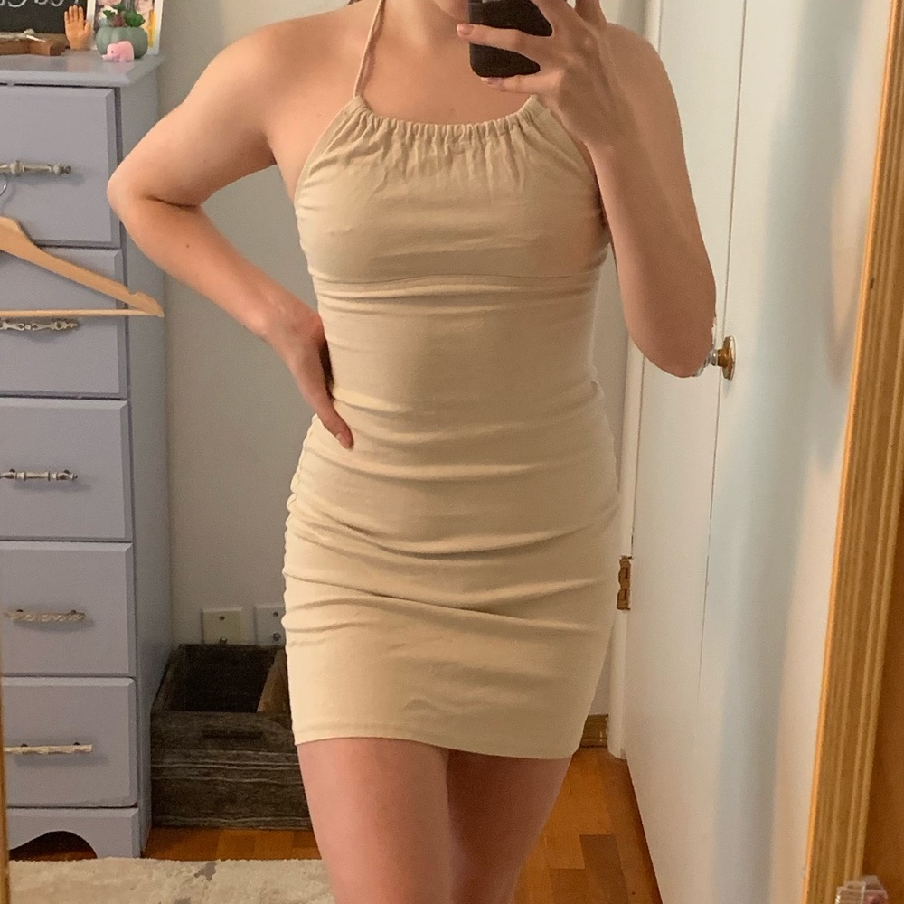 Cream halter mini dress